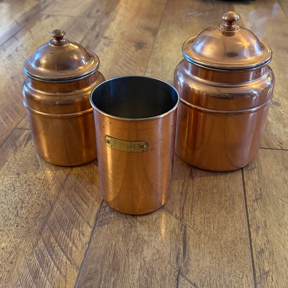 Copper Storage Bundle 3 Vintage Canister Utensil
